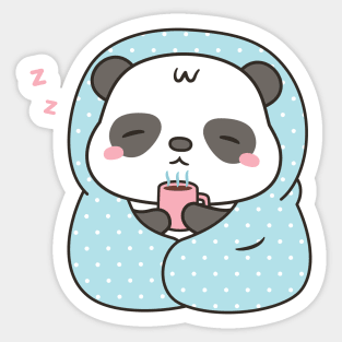 Cute Sleepy Panda With Coffee and Blanket Sticker